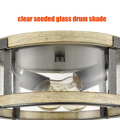 Farmhouse Flush Mount Ceiling Light Seeded Glass Shades Drum 2-light